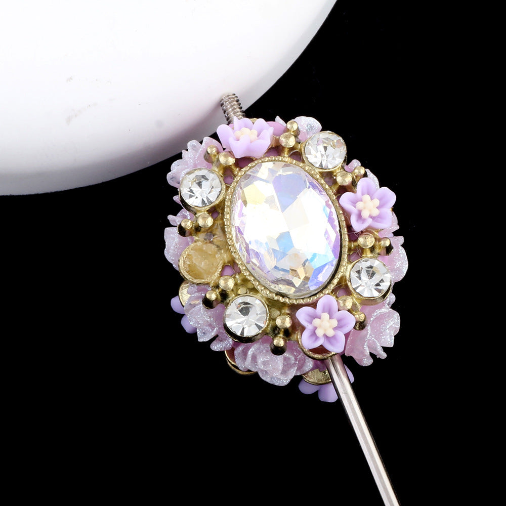 Vintage Flower Wrapped Clay Beads 28mm Oval Rhinestone 2pcs 9