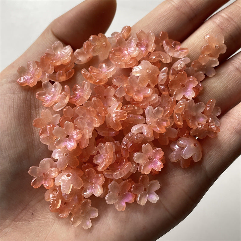 Cherry Blossom Flower Glass Beads 10mm Iridescent Mixed Colors 100pcs 10