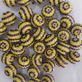 Plated Bubblegum Beads 16-22mm Deep Purple Rhinestone Striped Yellow 5pcs