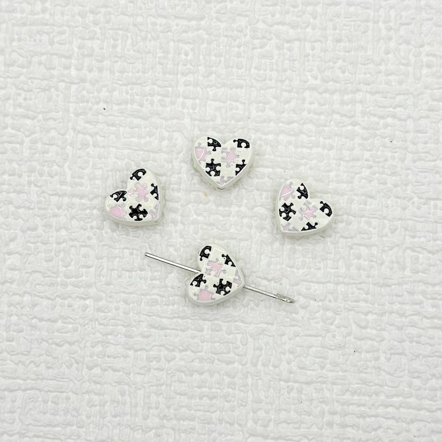 Heart Metal Beads 12mm Baking Painted Puzzle Pattern Enamel 10pcs 7