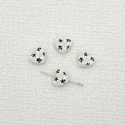 Heart Metal Beads 12mm Baking Painted Puzzle Pattern Enamel 10pcs 7