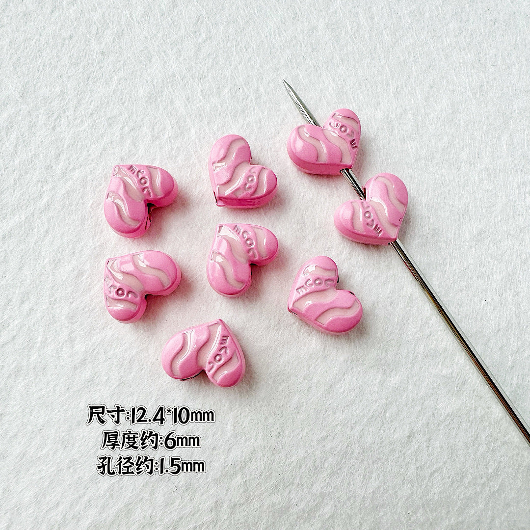 Heart Metal Beads Baking Painted Bubble Tea Design Alloy 10pcs 24