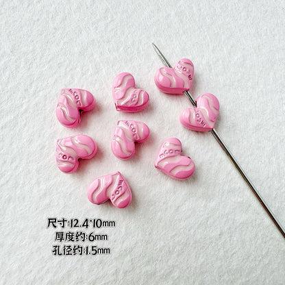 Heart Metal Beads Baking Painted Bubble Tea Design Alloy 10pcs 24