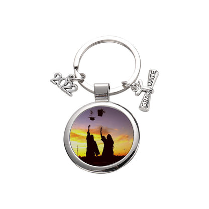 Metal Graduation Sublimation Keychain Round Photo Frame Silver 7