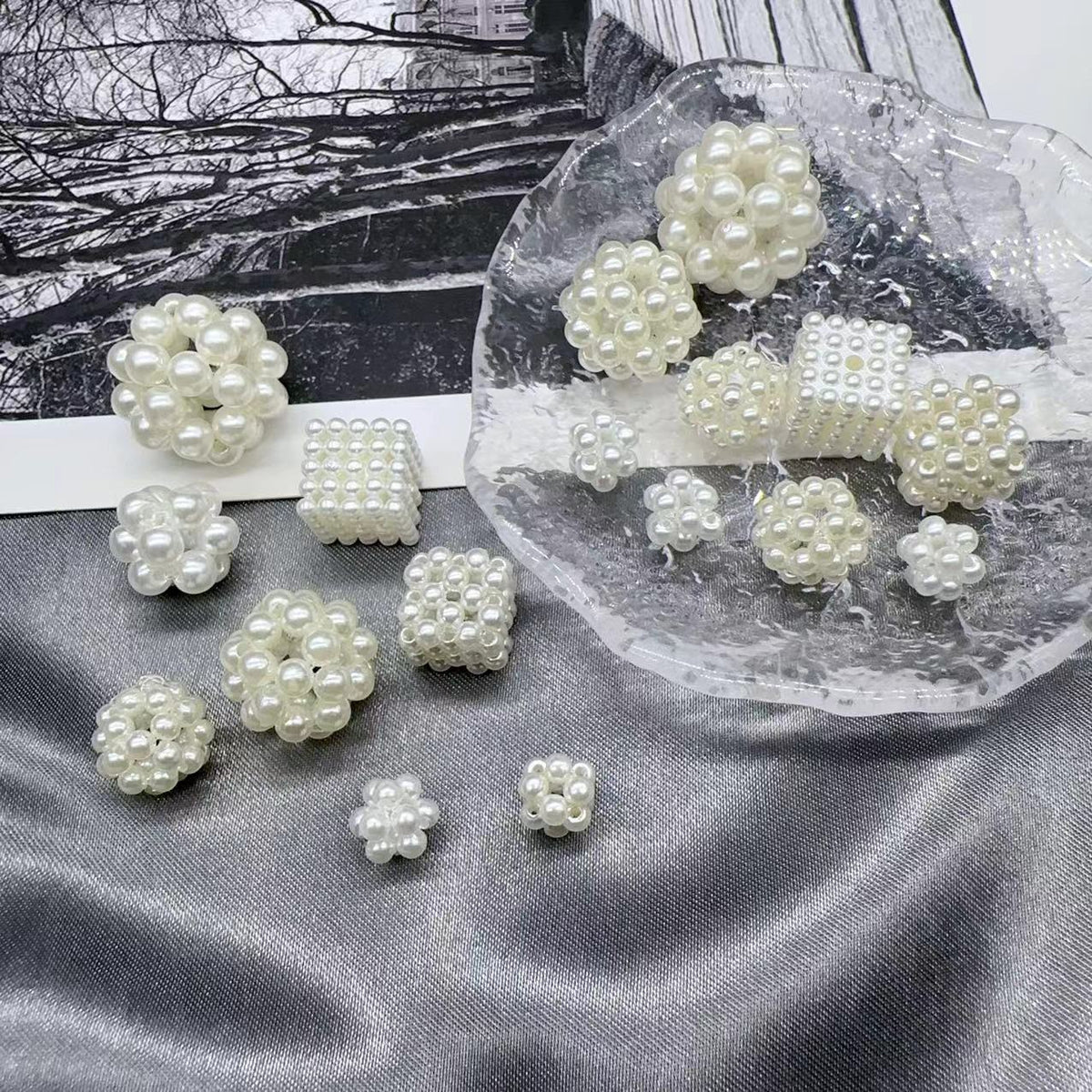 Imitation Pearl Geometry Acrylic Beads 8-15mm ABS Plastic 30pcs