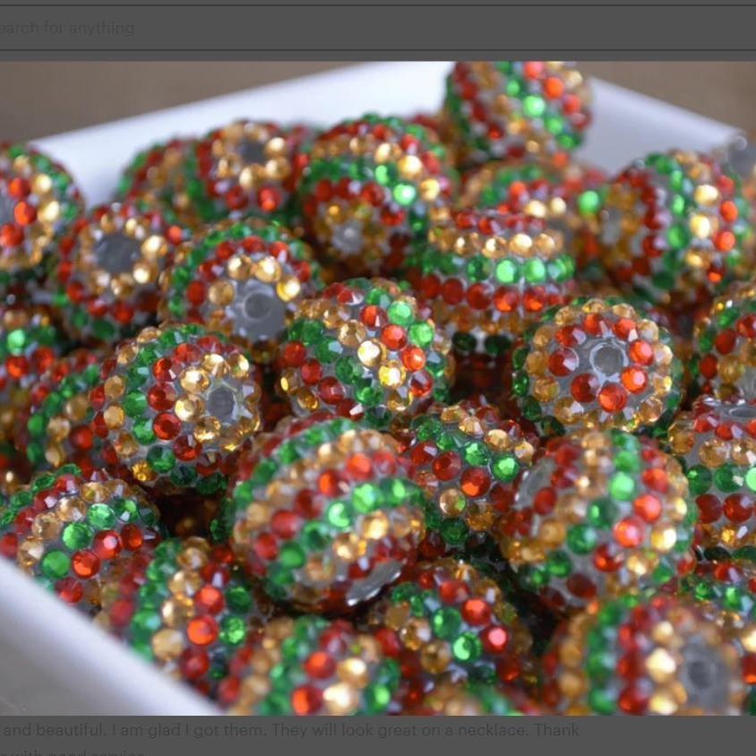 Rhinestone Bubblegum Beads 16-22mm Striped Christmas Green Red Coffee 5pcs