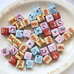 Printed Square Acrylic Beads 14mm Pastel Animal Faces Glossy 20pcs 3