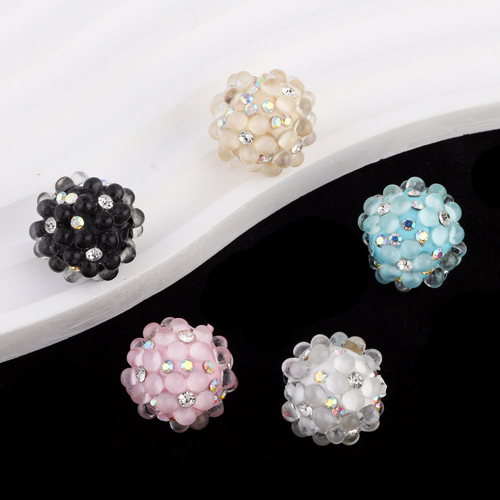 Flower Pattern Rhinestone Bubblegum Beads 15mm Polymer Clay 10pcs
