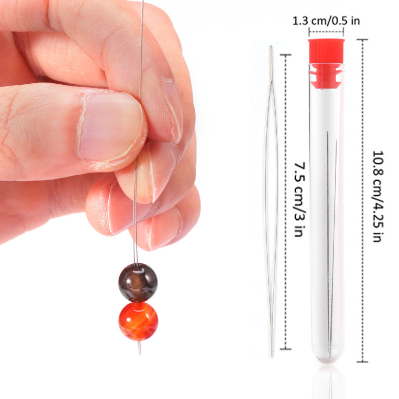 Stainless Steel Bead Needles Jewelry Tools in Clear Red Cap Bottle 5pcs