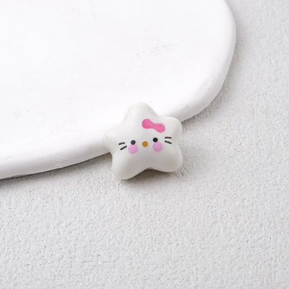 Star Acrylic Beads 20mm Glossy Hello KT Faces Colorful 20pcs 17