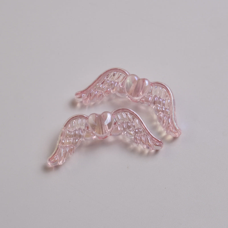 UV Plating Heart-Shaped Wings Acrylic Beads 34x15mm Transparent Mixed 50pcs 4