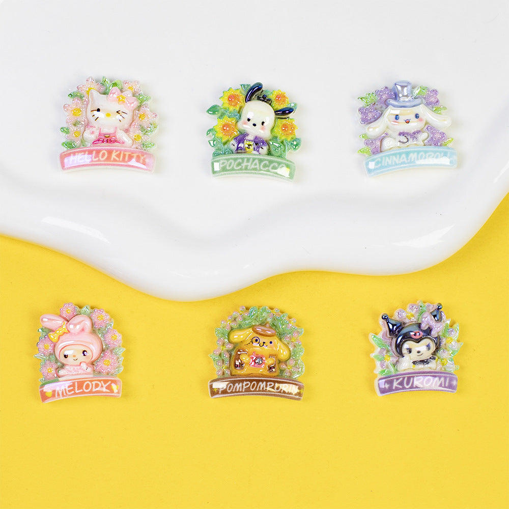 Glossy Sanrio Wreath Resin Beads Playful Pastel Floral 10pcs
