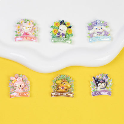 Glossy Sanrio Wreath Resin Beads Playful Pastel Floral 10pcs