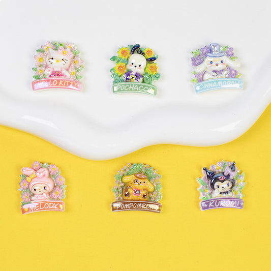 Glossy Sanrio Wreath Resin Beads Playful Pastel Floral 10pcs