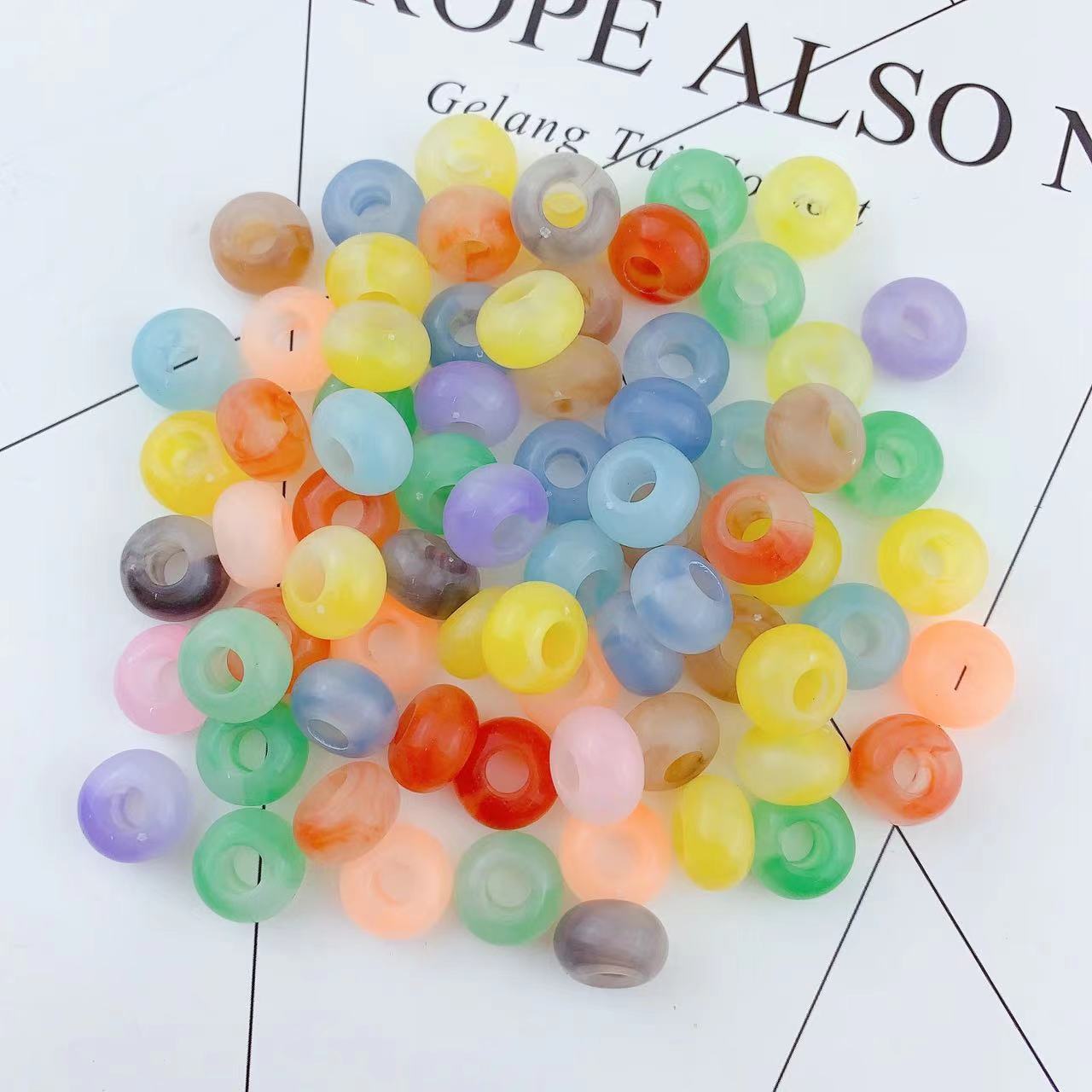 Acrylic Flat Round Spacer Beads 14mm Large Hole Dual Color Crackle 60pcs 9