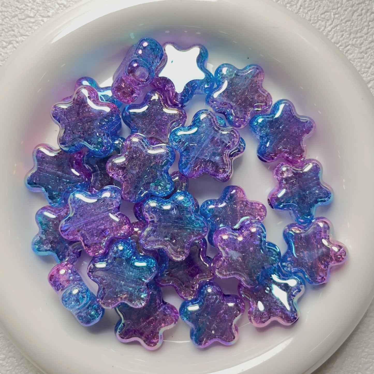 Dual Color Gradient Crackle Rounded Star Acrylic Beads 23mm 10pcs 8