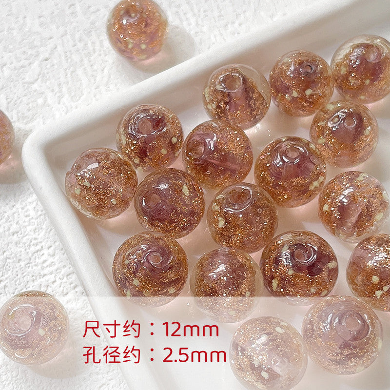 Lampwork Glass Beads Round Glow In The Dark Gold Foil Filled Amber 1pc 6