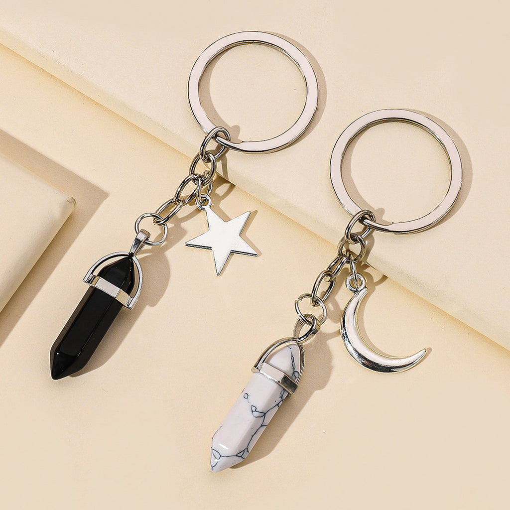 Alloy Pentagram Moon Couple Keychain Celestial Crystal Charm 5