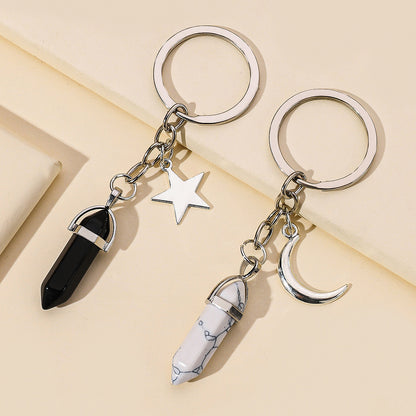 Alloy Pentagram Moon Couple Keychain Celestial Crystal Charm 5