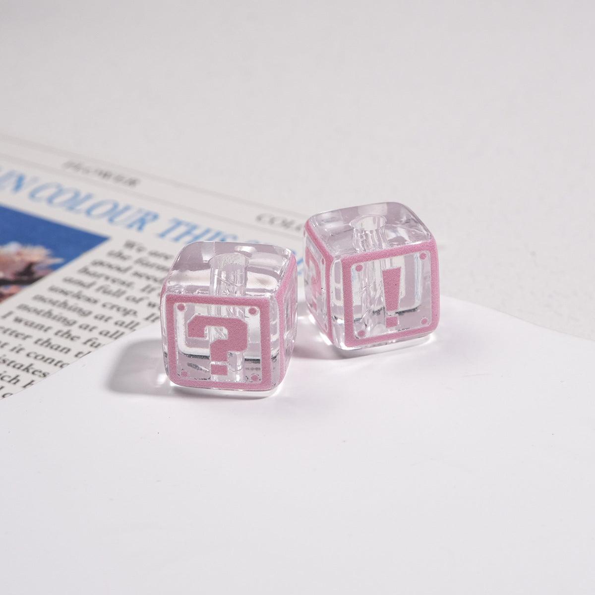 Clear Square Acrylic Beads 14mm Question & Exclamation Mark Pattern 30pcs 8