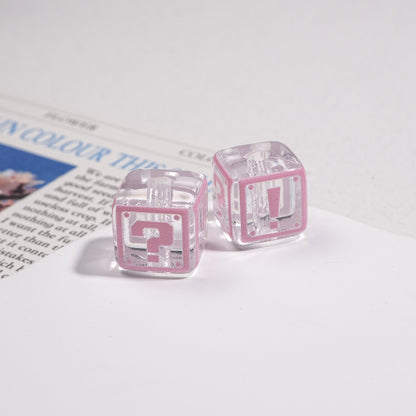 Clear Square Acrylic Beads 14mm Question & Exclamation Mark Pattern 30pcs 8