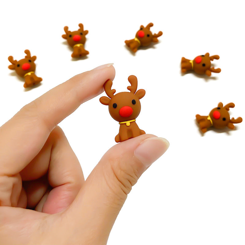 Silicone 3D Focal Beads Christmas Mini Elk Bright Red Nose 20pcs 5
