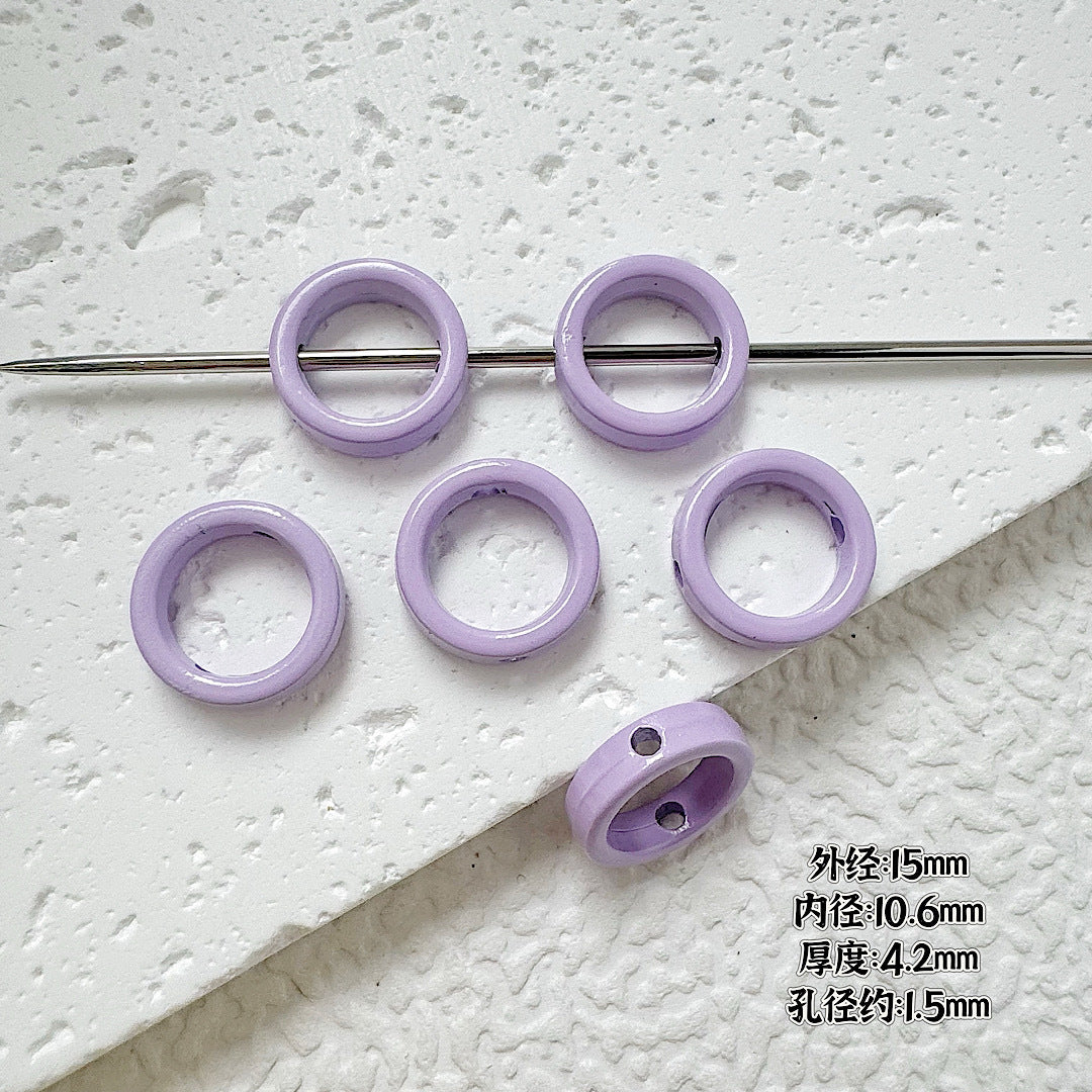 Heart Circle Floral Metal Beads Painted Solid Color Bulk 20pcs 11
