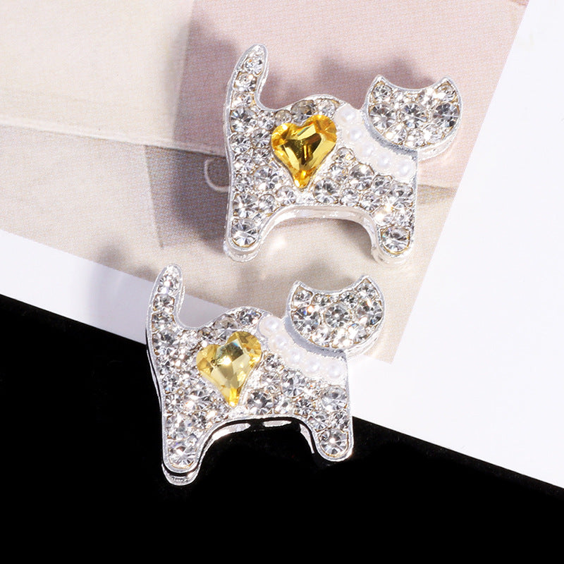Double-Sided Cat Rhinestone Beads 22mm Full Pave Alloy 3pcs 9