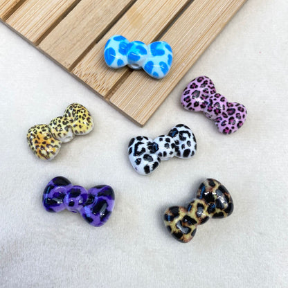 Leopard Print Bow Acrylic Beads 20mm Colorful Mixed 50pcs 12