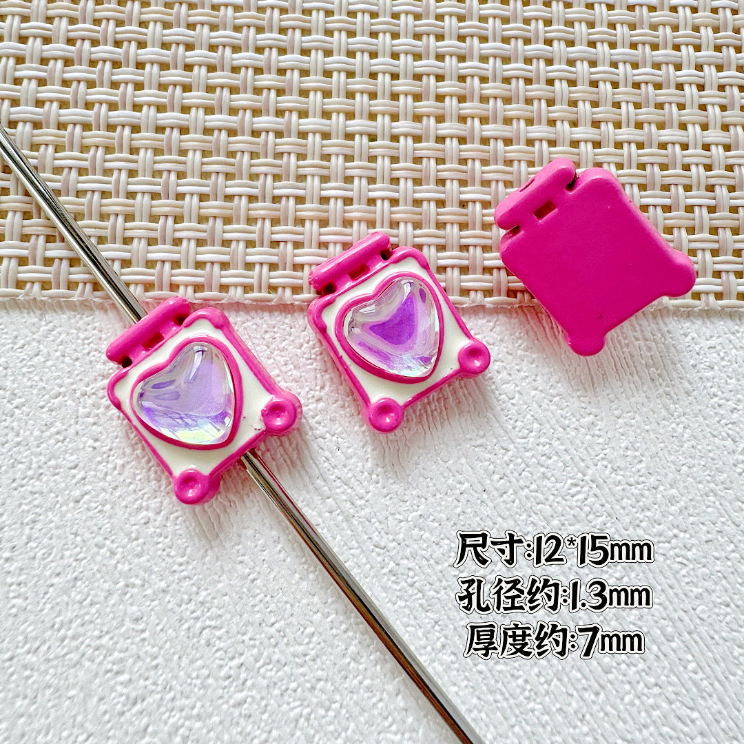 Square Teddy Bear and Luggage Metal Beads 12mm Colorful Painted 10pcs 11
