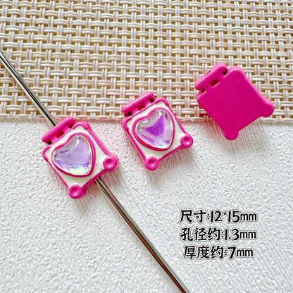 Square Teddy Bear and Luggage Metal Beads 12mm Colorful Painted 10pcs 11