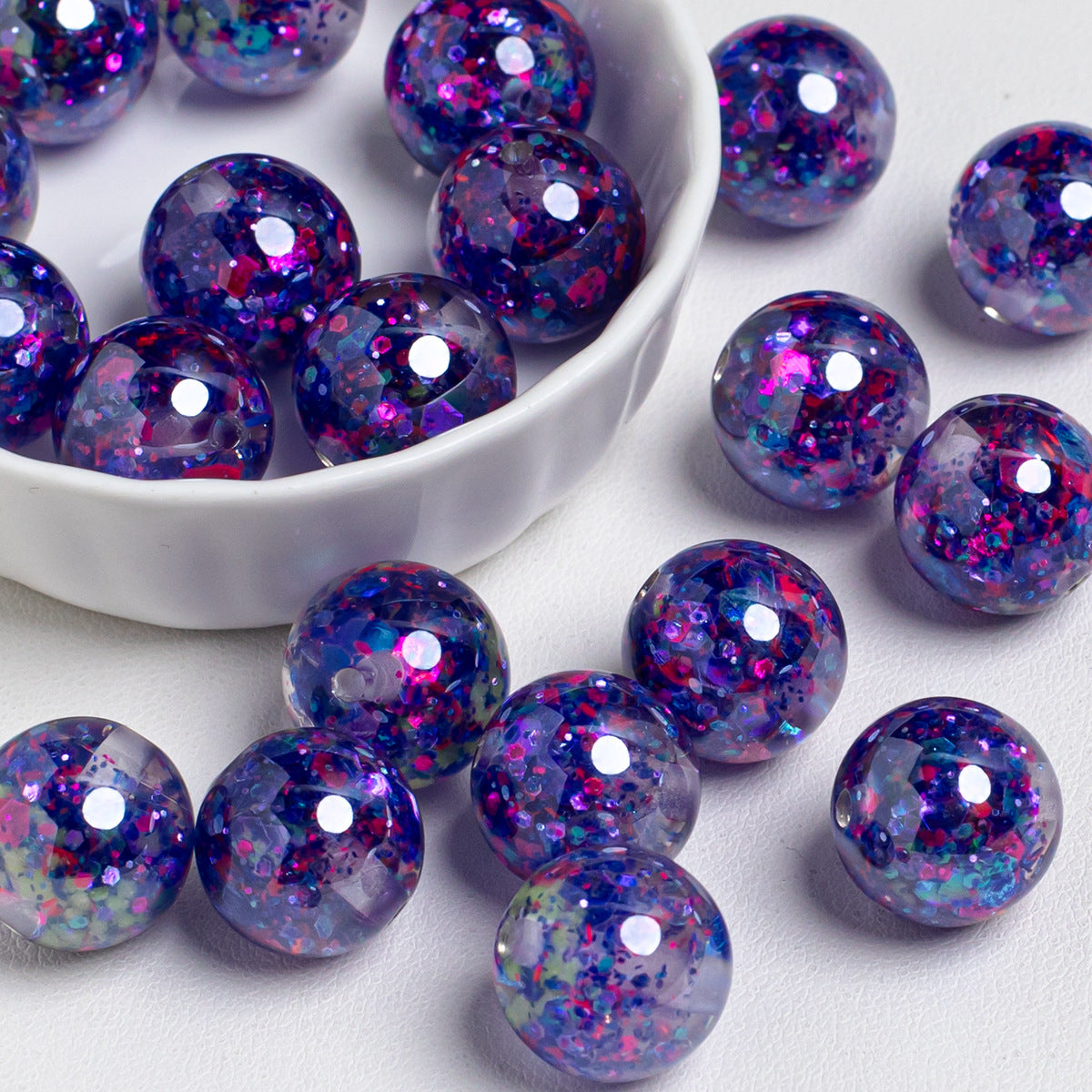 Radiant Glitter Filled Resin Beads 16mm Round Multicolor 10pcs 13