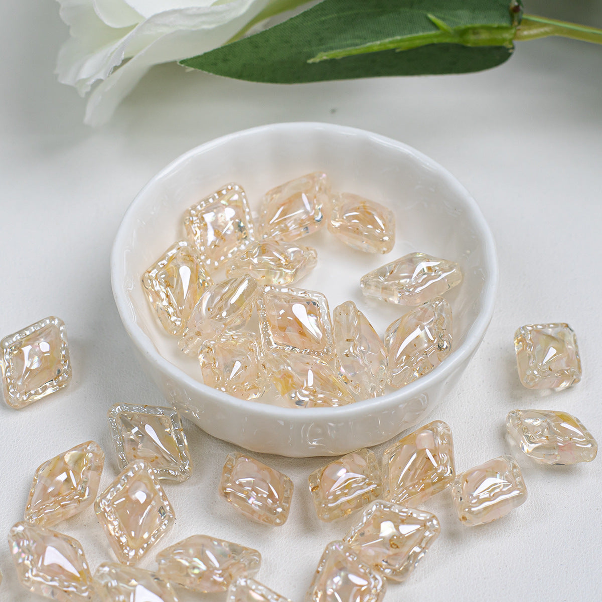 Plating Lace Rhombus Resin Beads 18mm Glossy Color Mixed 5pcs 15