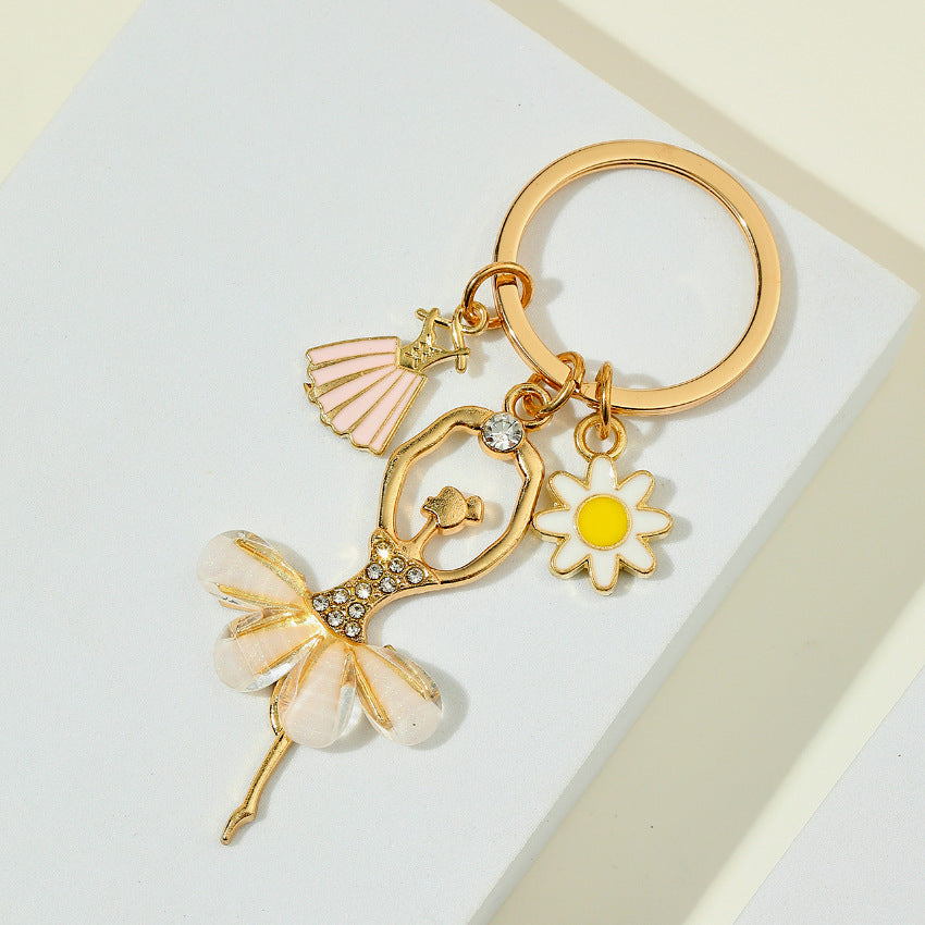 Alloy Dance Girl Keychain Ballet Ballerina Rhinestone Pink Dress 3