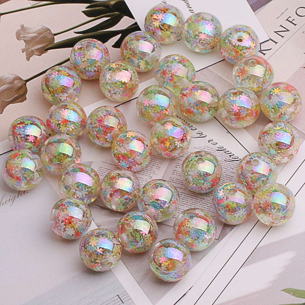 Iridescent Snowflake Resin Beads 16mm Round Translucent 20pcs 6