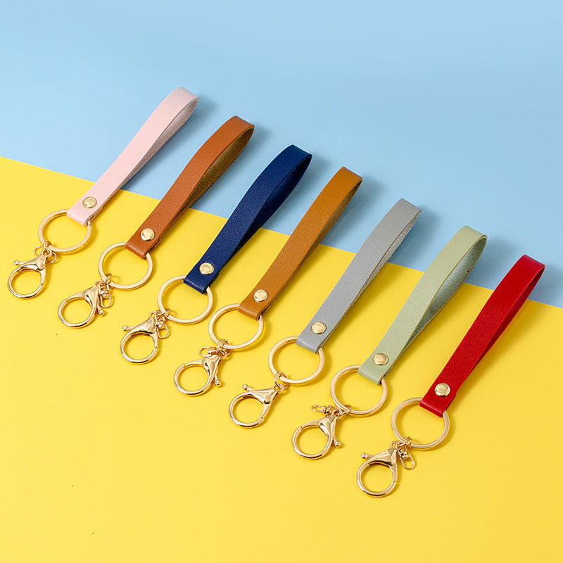 PU Leather Wristlet Keychain with Golden Clasp Multiple Colors