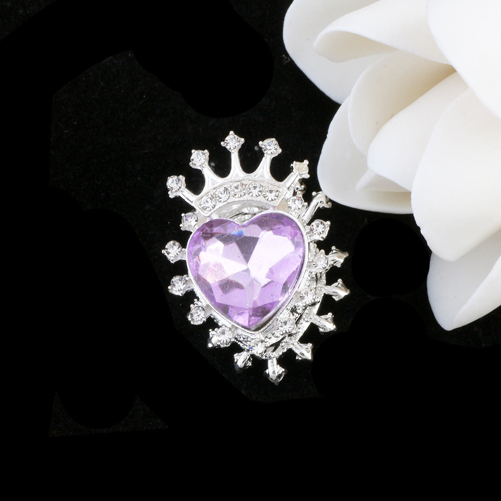 Heart Crown Rhinestone Beads Fancy Faceted Circle Badge 10pcs 17