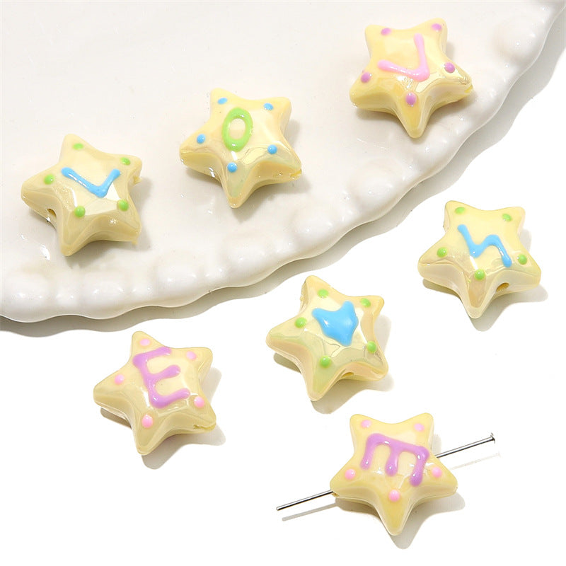 Hand Painted Star Acrylic Beads 19x12mm Pastel Letter 2pcs 9