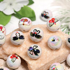 UV Plating Round Acrylic Beads 16mm Valentine Swan Print 50pcs
