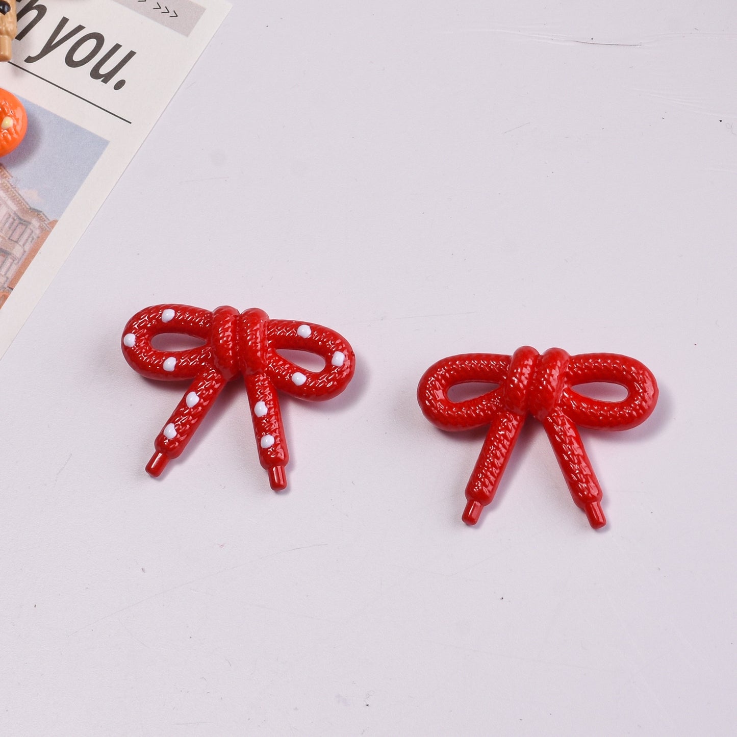 Hand Painted Bow Acrylic Beads 27mm Polka Dot Design 10pcs 6