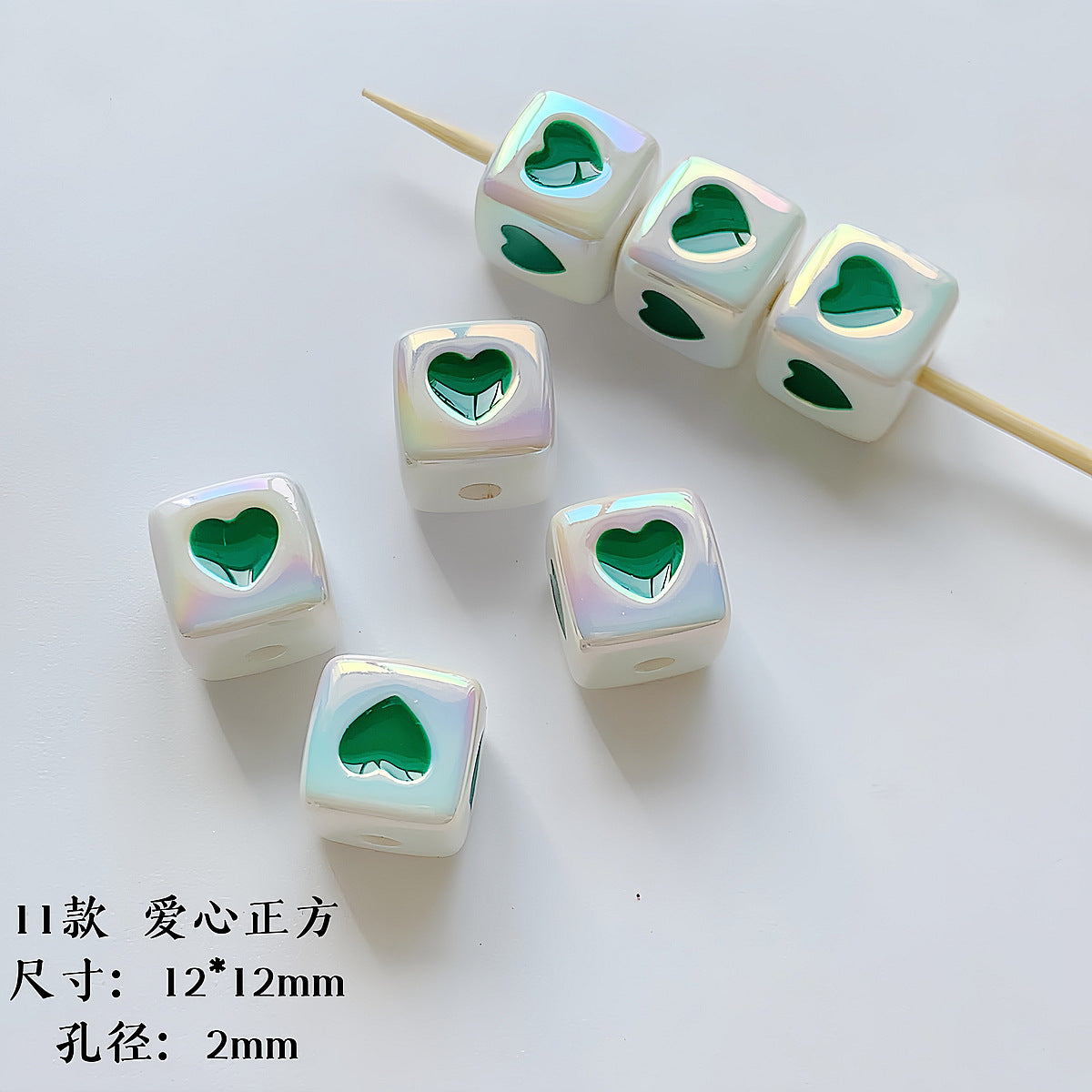 Hand Painted Christmas Acrylic Beads Glossy Green Bells Snowflakes 1pc 12