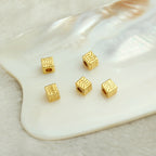 Square Metal Beads 4.5mm Matte Gold Wave Line Pattern 50pcs