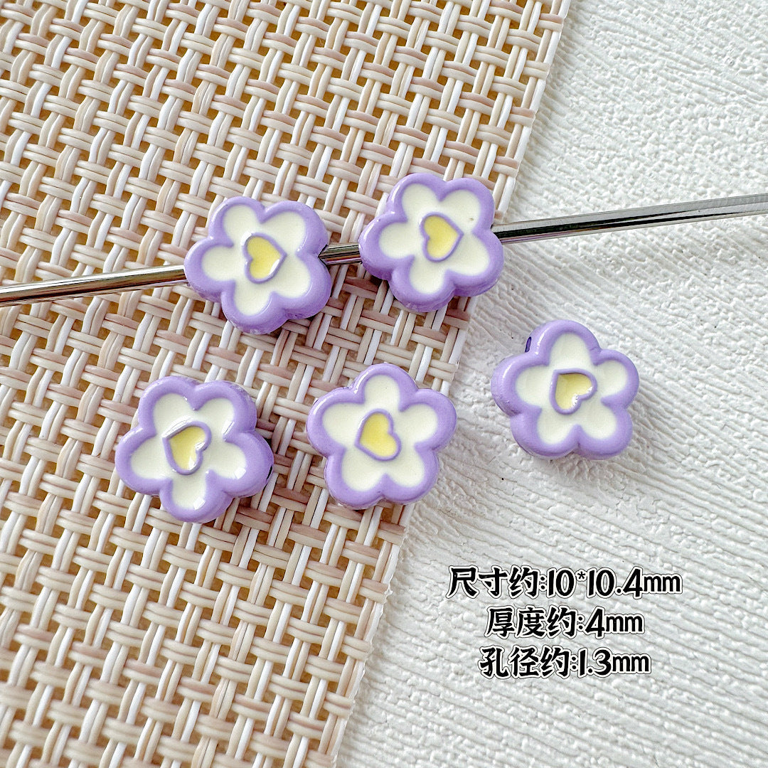 Heart and Flower Metal Beads 10mm Baking Painted Two-Color 20pcs 10
