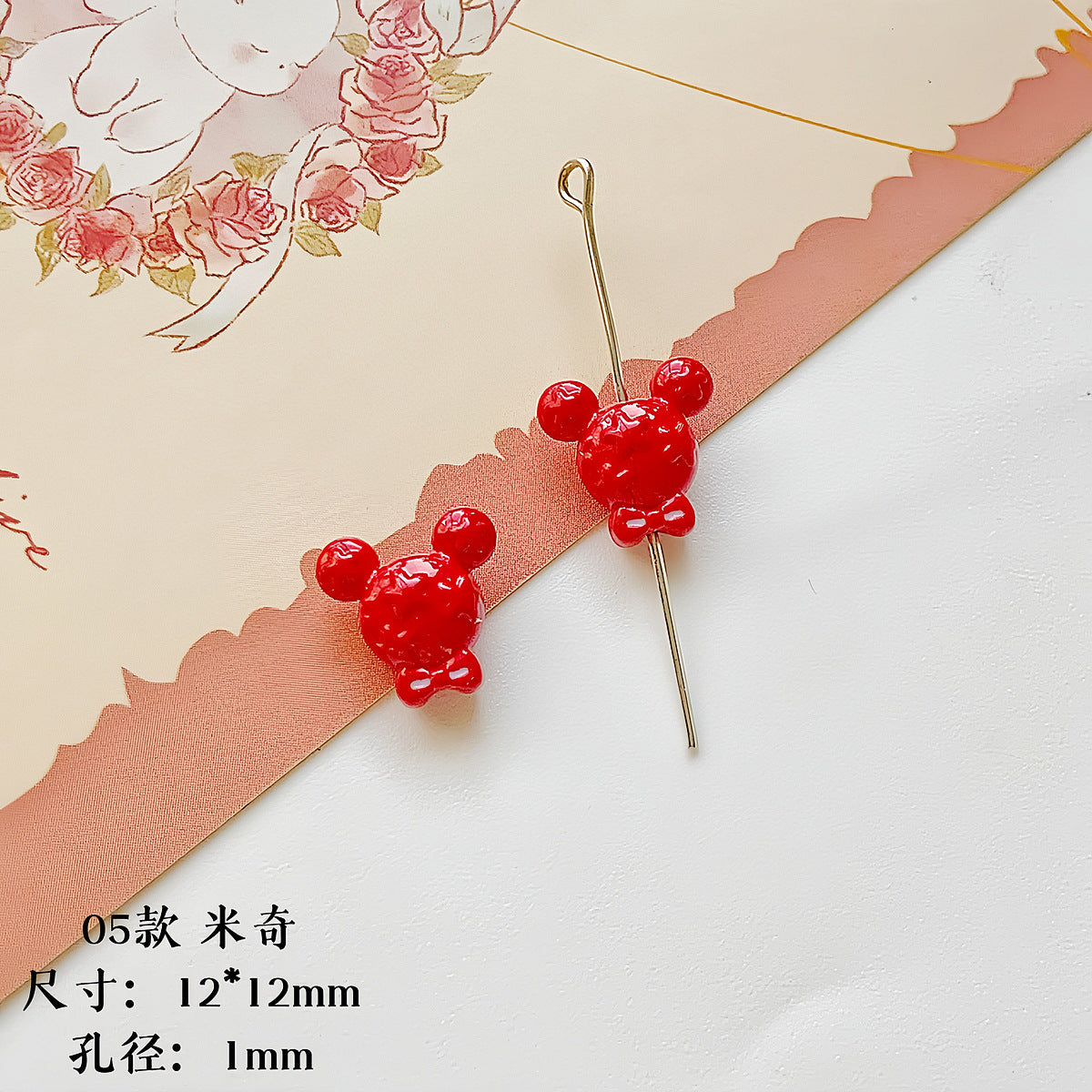 Christmas Painted Alloy Metal Beads Bright Red Glossy White 10pcs 8