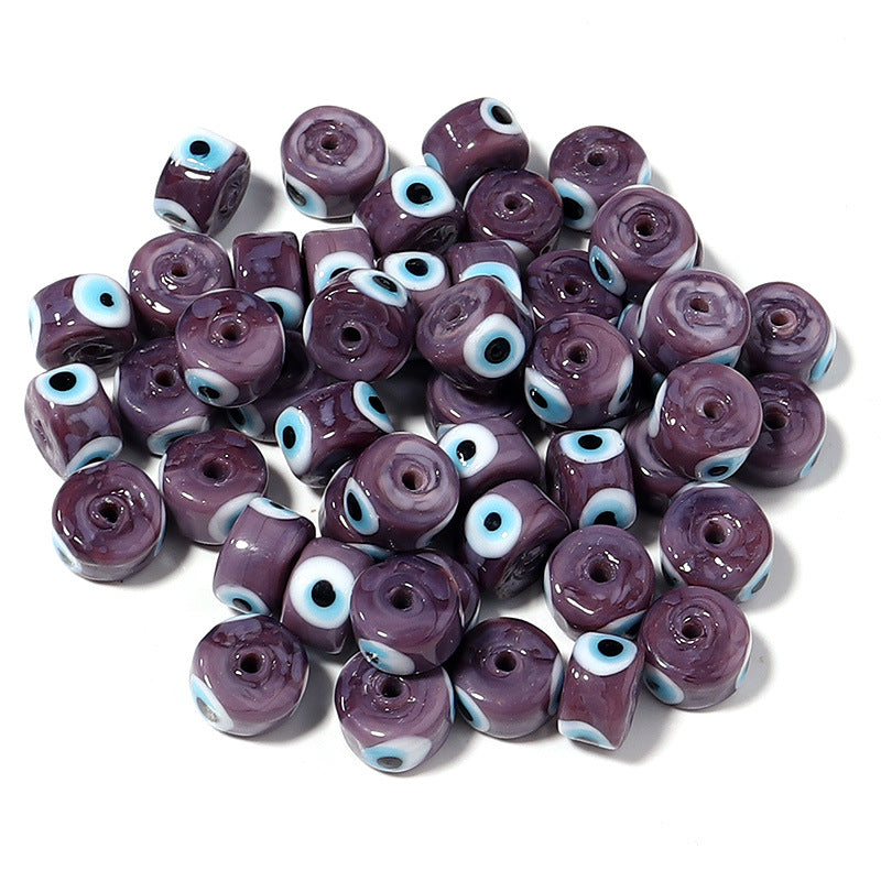 Lampwork Glass Beads Evil Eye Barrel 9mm Glossy Cylindrical 10pcs 14