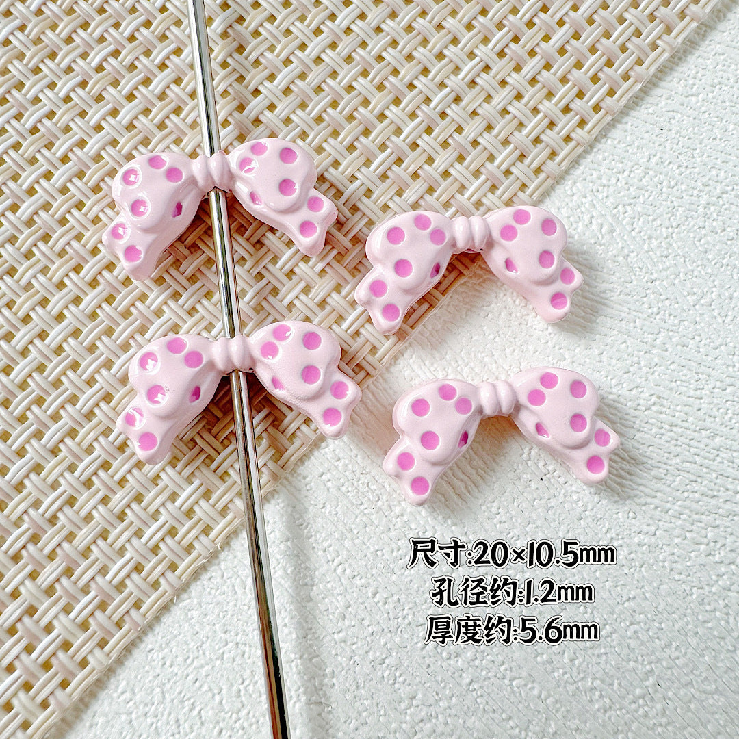 Dotted Bow Metal Beads 20mm Rhinestone Embedded Bow Metal Beads 26mm Painted 10pcs 6