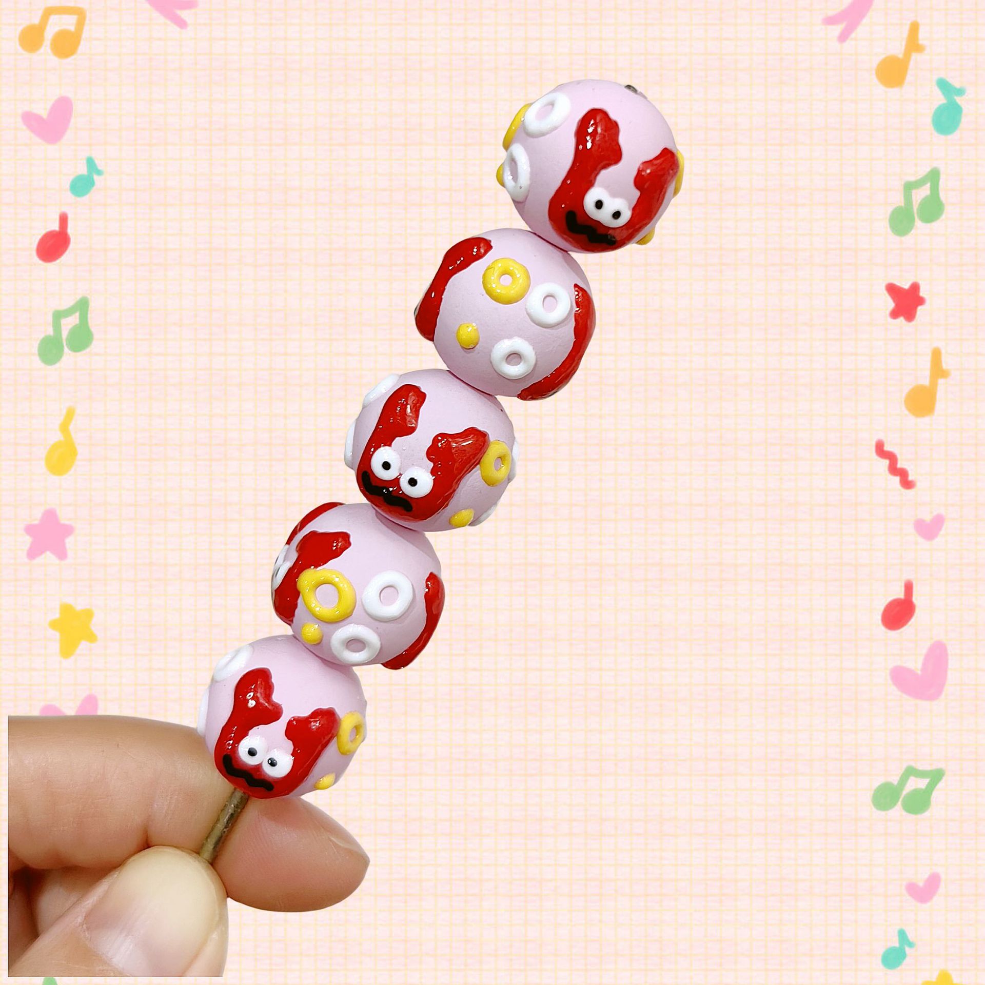 Hand Painted Starfish Acrylic Beads 16mm Christmas Cap Series 5pcs 8