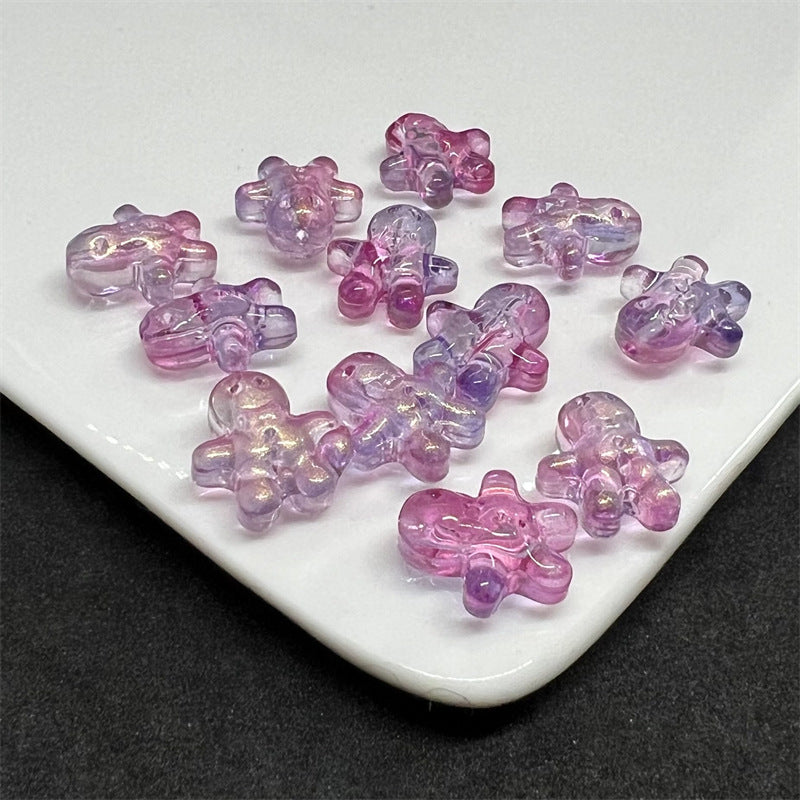 Frosted Gingerbread Man Glass Beads 14x15mm Colorful 100pcs 14