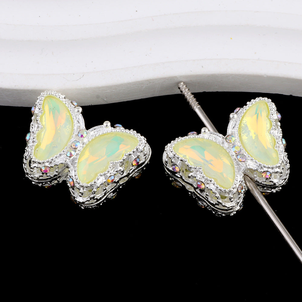 Butterfly Rhinestone Beads 28mm Colorful Silver Alloy 10pcs 14