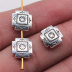 Square Metal Beads 4x10mm Vintage Pattern Alloy 30pcs